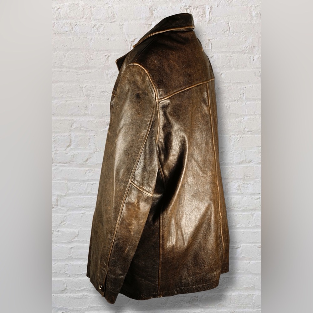 Oakwood Classic Men’s Genuine Leather Coat Brown Thinsulate Large – Vintage - Picture 5 of 17